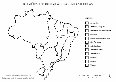 Mapa das grandes bacias hidrográficas brasileiras para completar a legenda.