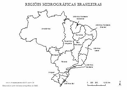 Mapa das grandes bacias hidrográficas brasileiras - Regiões Hidrográficas.
