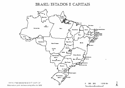 Mapa do Brasil para colorir com nomes dos estados e capitais.