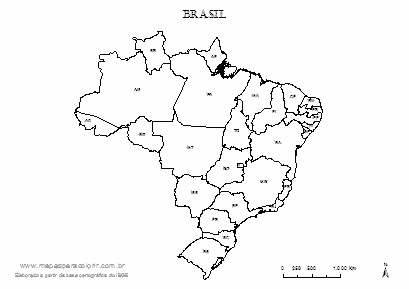 Mapa do Brasil com siglas das UFs.