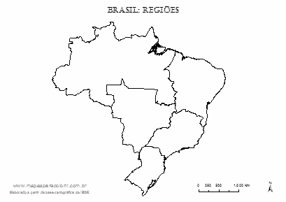Mapa do Brasil com delimitação das 5 regiões.