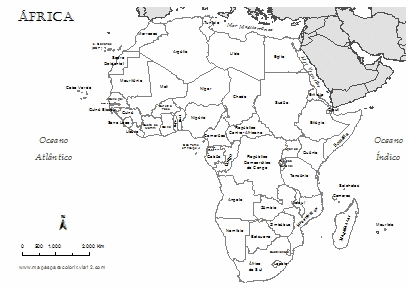 Mapa da África para colorir com nomes dos países.