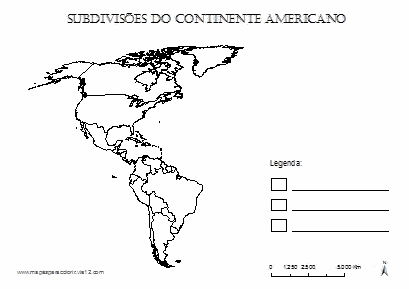 Mapa das subdivisões da américa para colorir