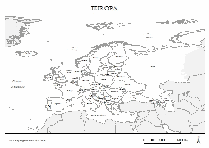 Mapa da Europa para colorir com nomes dos países.