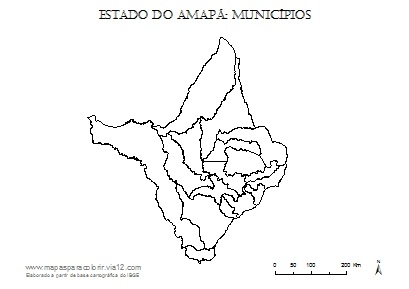 Mapa do Amapá com contorno dos municípios.