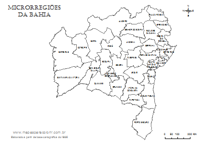 Mapa de microrregiões da Bahia com nomes.