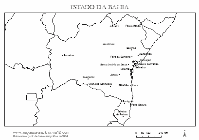 Mapa da Bahia com municípios principais.
