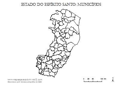 Mapa do Espírito Santo com contorno dos municípios.