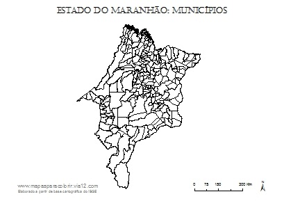 Mapa do Maranhão com contorno dos municípios.