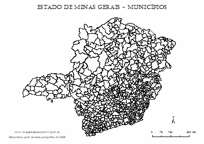 Mapa de Minas Gerais com contorno dos municípios.