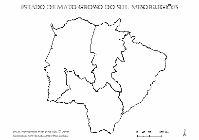 Mapa das mesorregiões de Mato Grosso do Sul para colorir e completar com nomes.