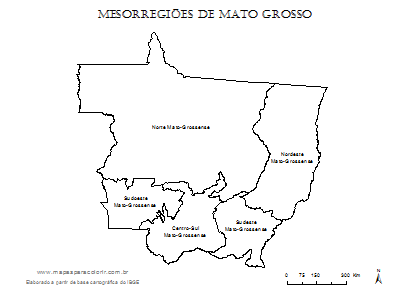 Mapa de mesorregiões de Mato Grosso para colorir.