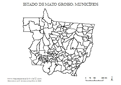 Mapa de Mato Grosso com contorno dos municípios.