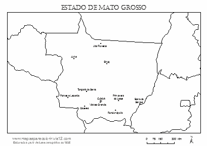 Mapa de Mato Grosso com cidades principais.