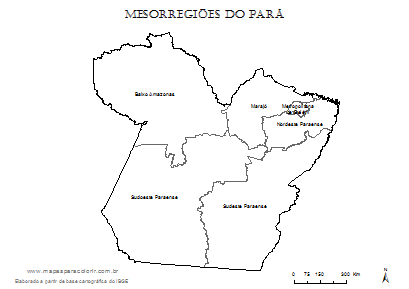 Mapa de mesorregiões do Pará para colorir.