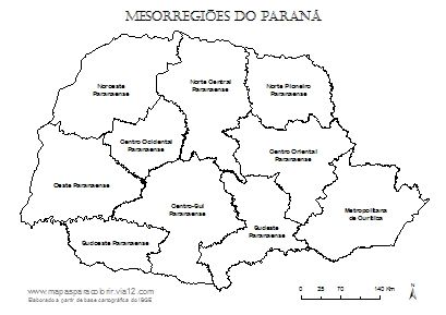 Mapa das mesorregiões do Paraná com seus respectivos nomes.