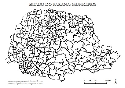 Mapa do Paraná com contorno dos municípios.