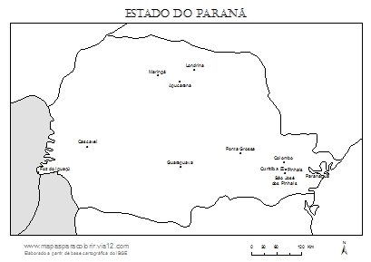 Mapa do Paraná com cidades principais.