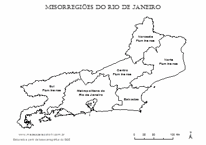 Mapa das mesorregiões do Rio de Janeiro com seus respectivos nomes.