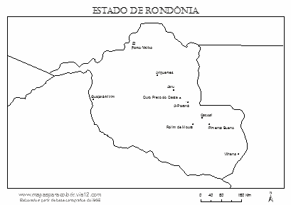 Mapa de Rondônia com cidades principais.