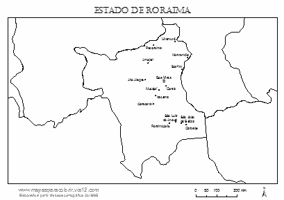 Mapa de Roraima com nomes das cidades.