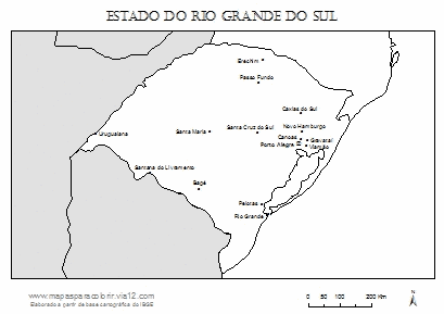 Mapa do Rio Grande do Sul com cidades principais.