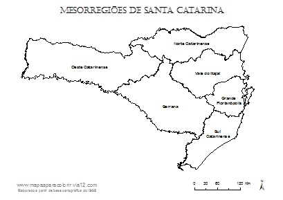 Mapa das mesorregiões de Santa Catarina com seus respectivos nomes.