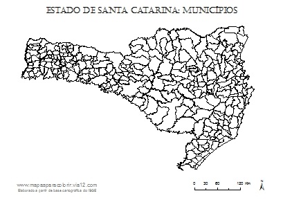 Mapa de Santa Catarina com contorno dos municípios.