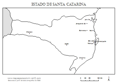 Mapa de Santa Catarina com cidades principais.