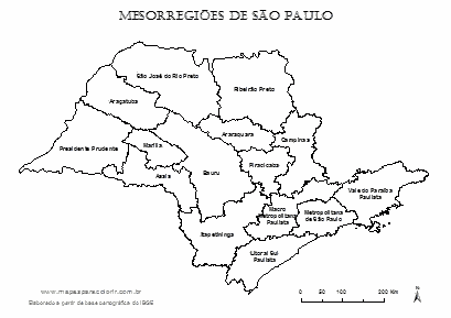 Mapa das mesorregiões de São Paulo com seus respectivos nomes.