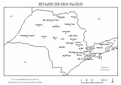 Mapa de São Paulo com cidades principais.