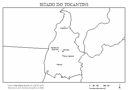Mapa do Tocantins com cidades principais.