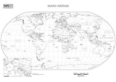 Mapa mundi para imprimir e colorir, com nomes dos países