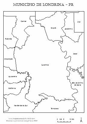 Mapa do município de Londrina com seus vizinhos para colorir.
