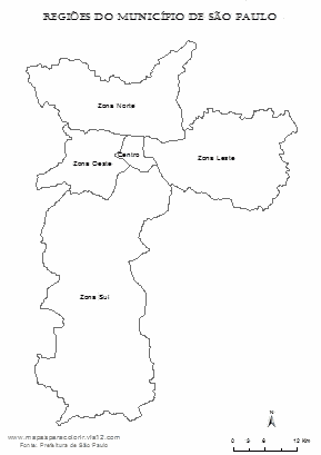 Mapa das regiões do município de São Paulo para colorir