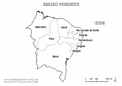 Mapa da Região Nordeste com nomes dos estados.