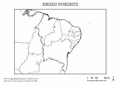 Mapa da Região Nordeste para colorir e completar com nomes dos estados e das capitais.