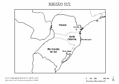 Mapa da Região Sul com nomes dos estados e capitais para colorir.